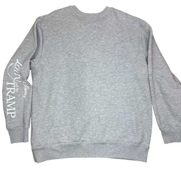 Disney Lady and the Tramp Graphic Heather Gray Crew Neck Pullover Adult size XL - Picture 3 of 9